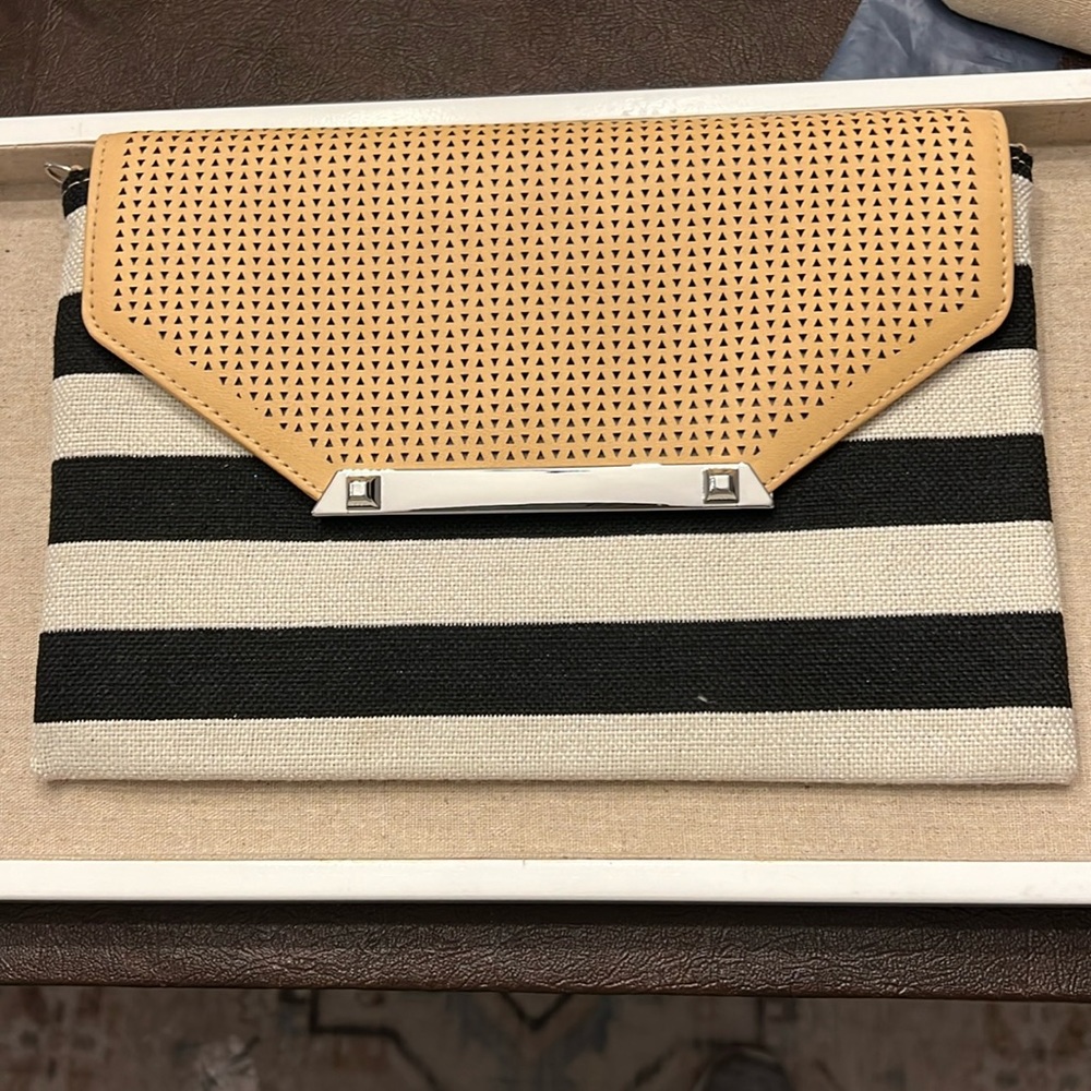 Stella & Dot black-and-white striped envelope clutch